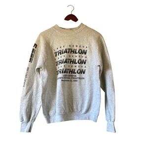 1993 Lake Geneva International Triathlon Sweatshirt Crewneck Raglan Light Gray L